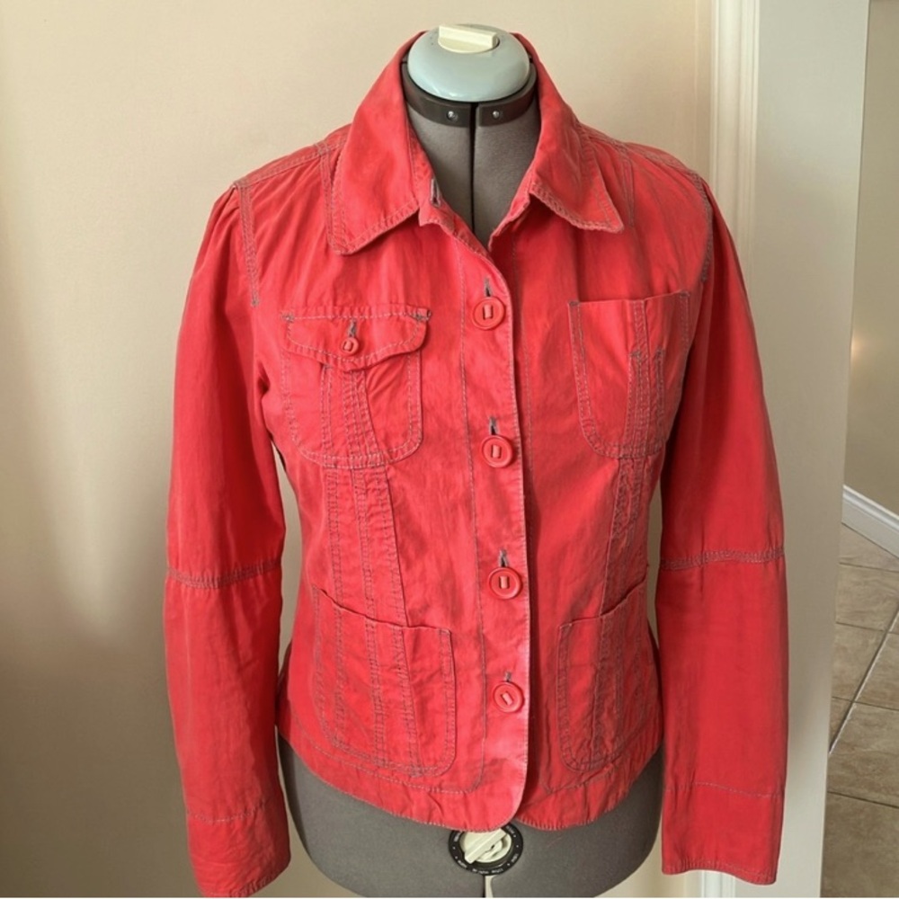 Cotton Ginny button up Jacket, Cotton/spandex, red, size M